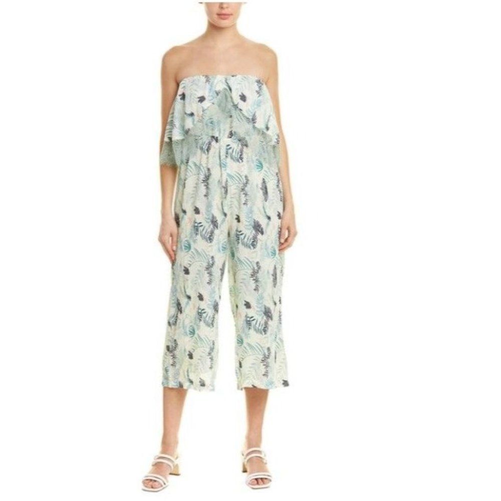 Foxiedox Rosabel Lace Ruffle Printed Cropped Strapless Jumpsuit